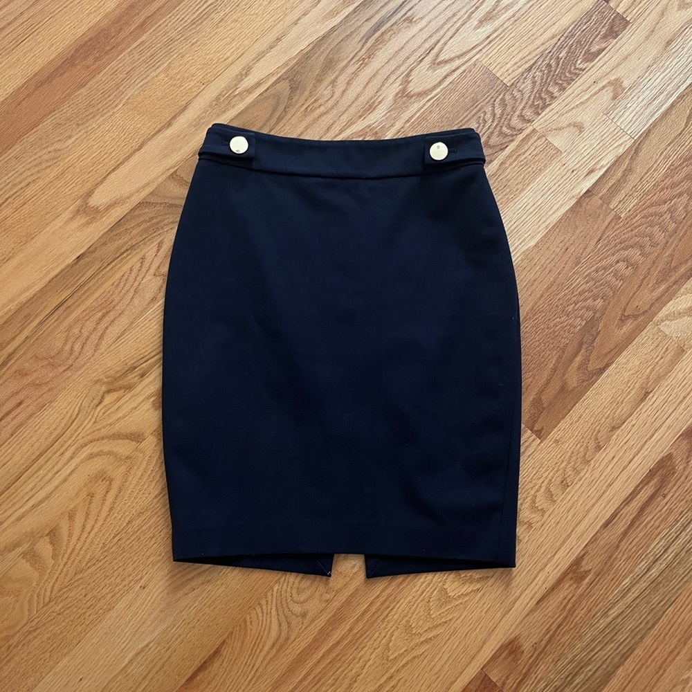 Express pencil skirt work skirt navy blue gold button detailing
